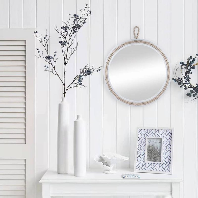 Decor Trends Small Decorative Mirror 11.4'' Round Hanging Mirror for Wall Nautical Rope Mirror for Bathroom Office Living Room All Occasions, White Accent 2 - Image 5